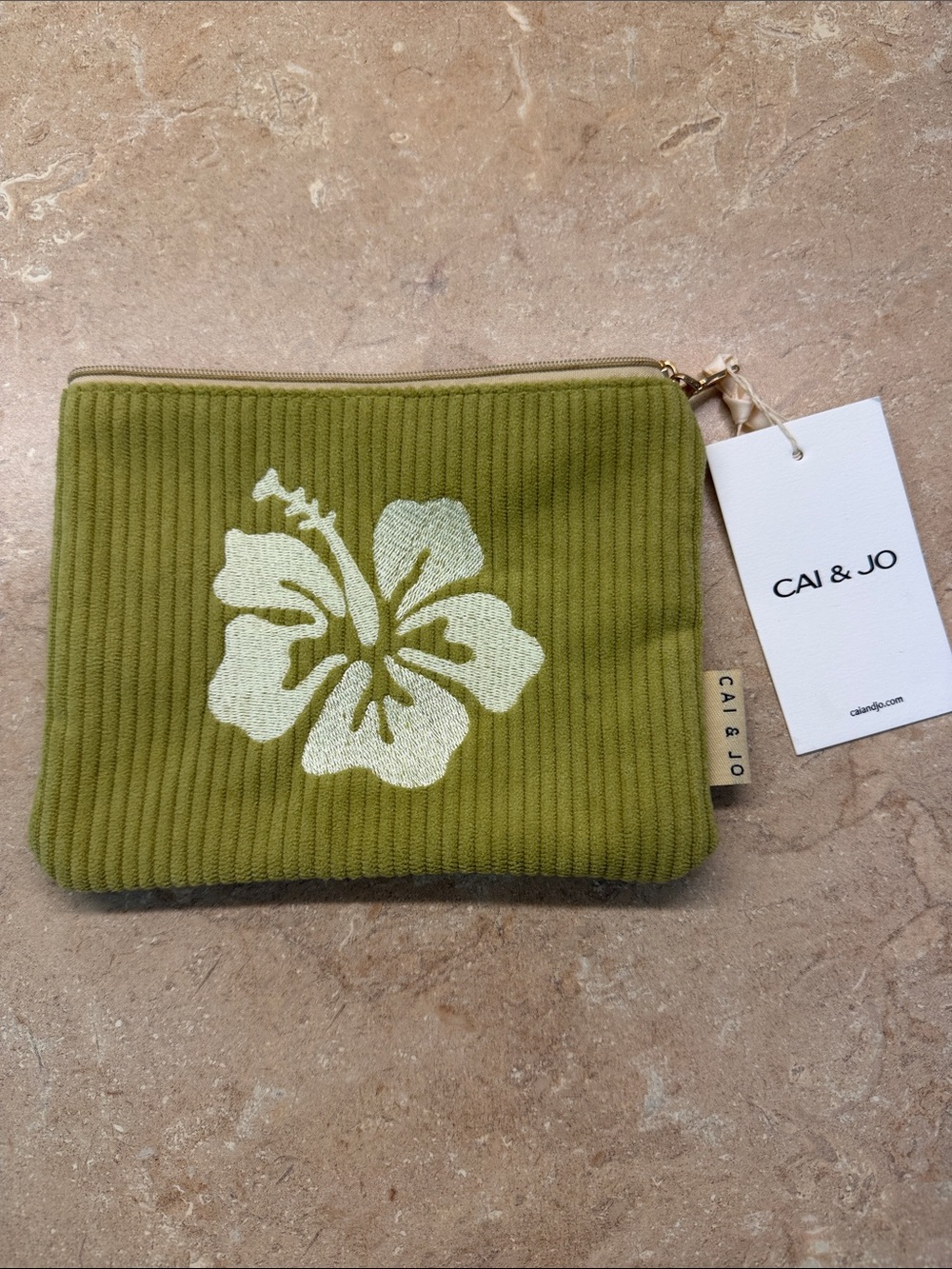 CAI & JO Corduroy Ribbed Green pouch NWT